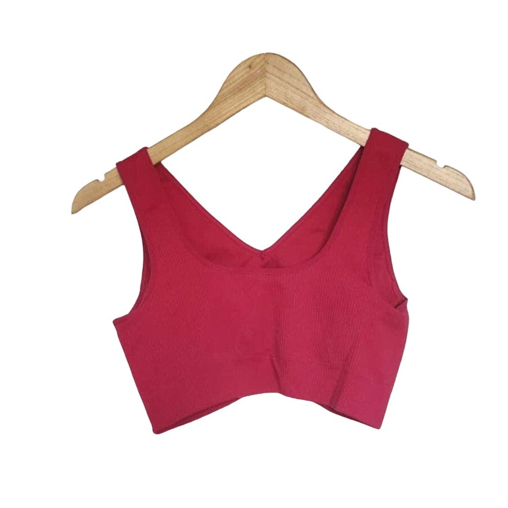 Savvi V Neck Textured Ribbed Ashtanga Sports Bra Size Medium - Picture 2 of 7